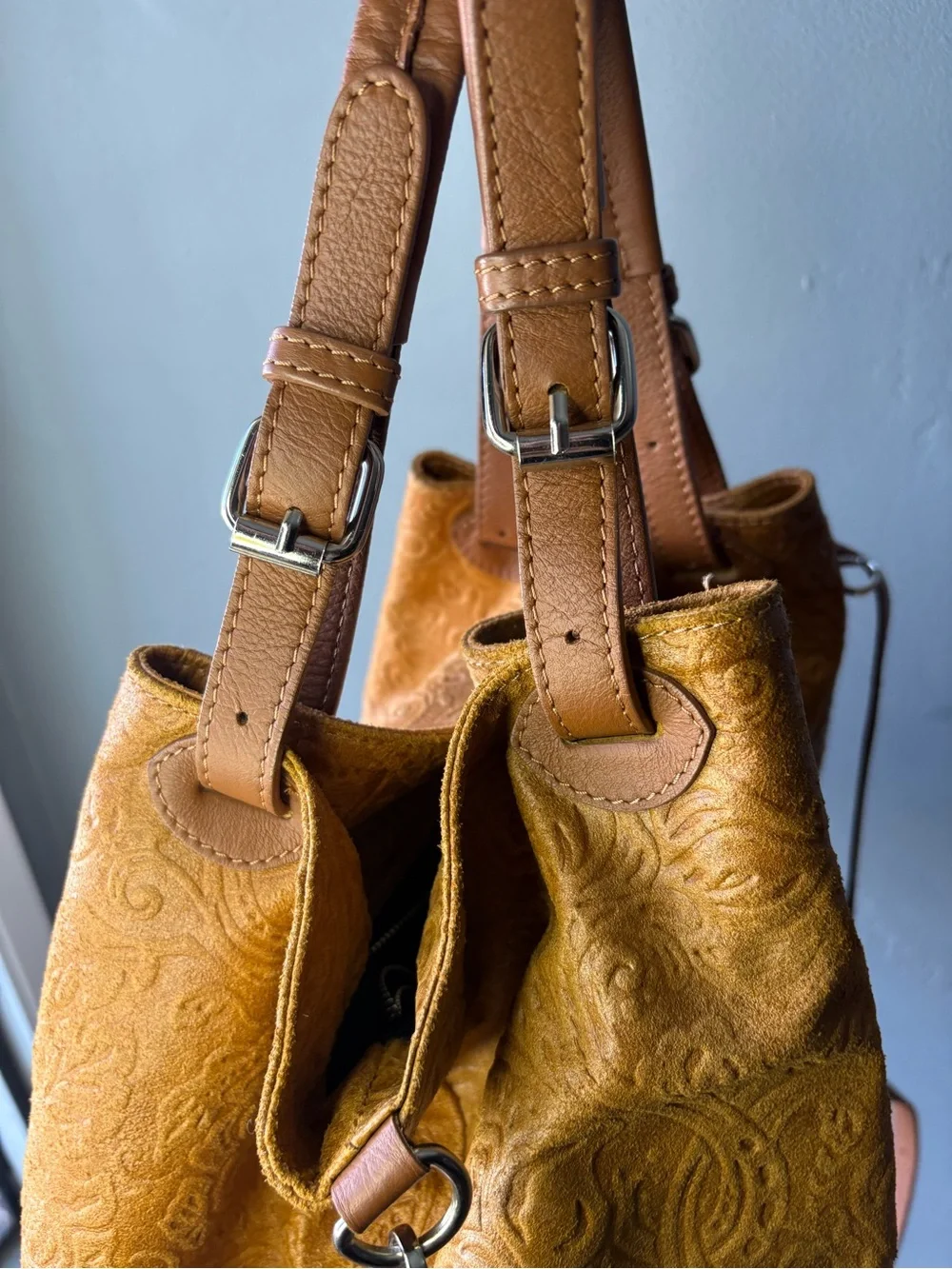 Isadora of Florence Large Tooled Italian Leather Tote Bag